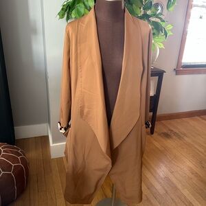 Amaryllis Waterfall Front Trench Coat- Women's Tan Open Front Jacket